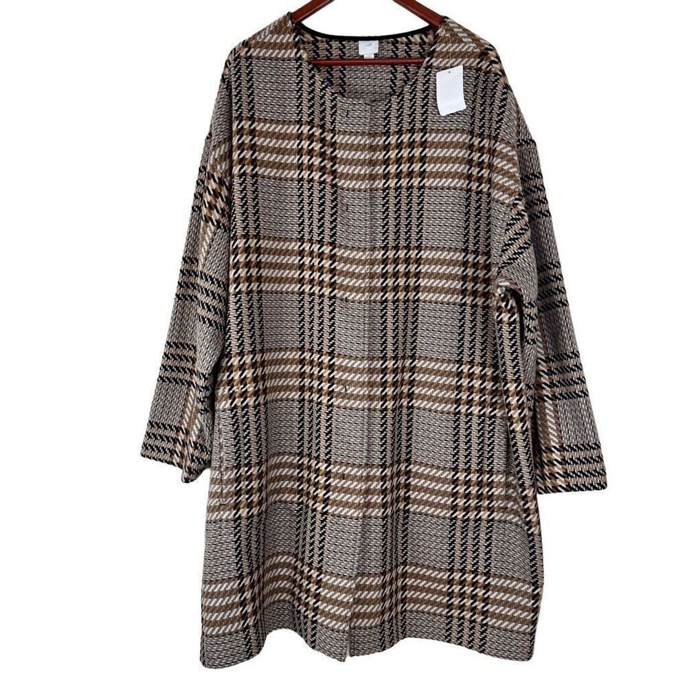 J. Jill Wool Blend Pebble MLT Plaid Sweater Jacket Womens 3X NWT Topper Cardigan